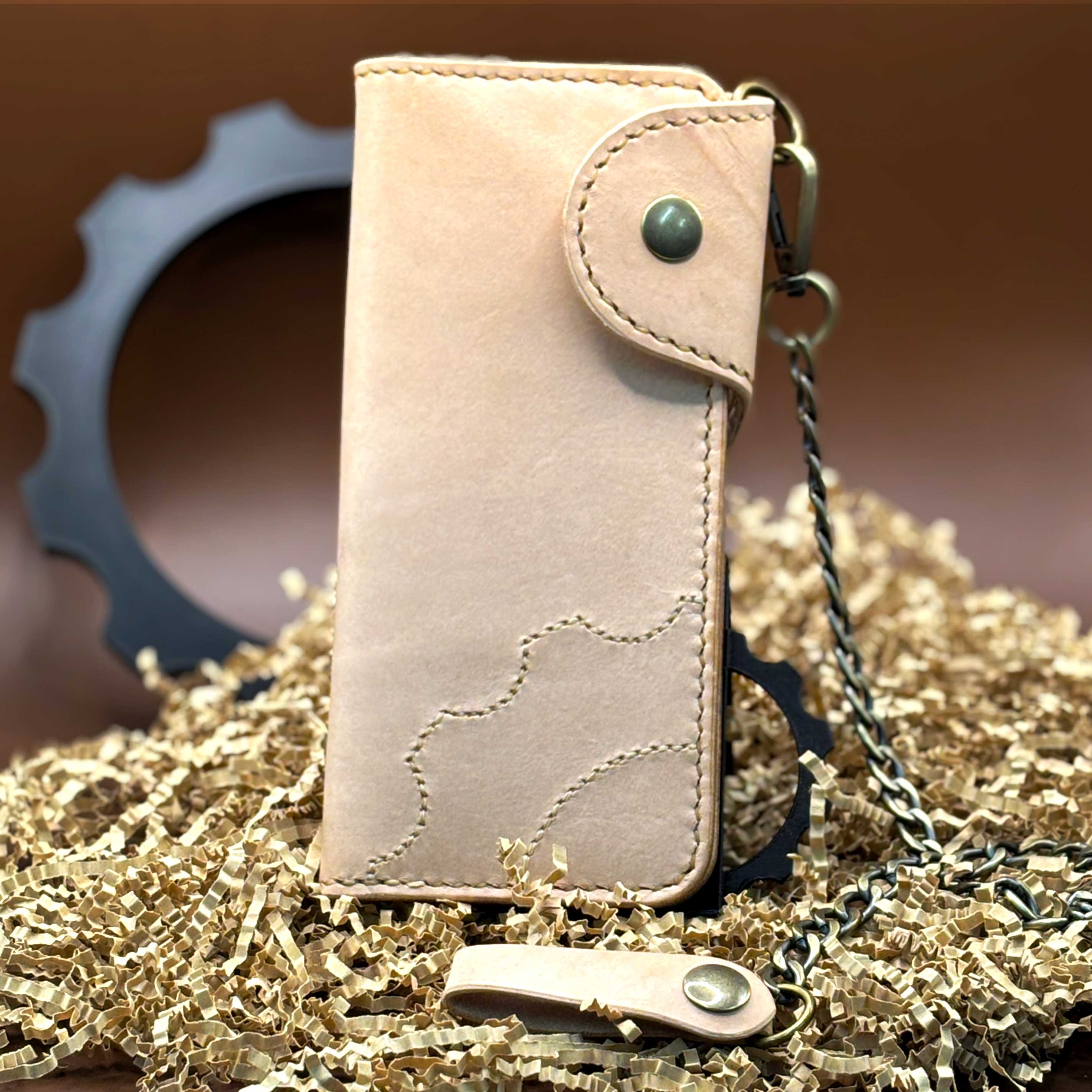 小物 kc's leather bikers long wallet Brown Leather Biker's Long Wallet, Handmade Brown Leather